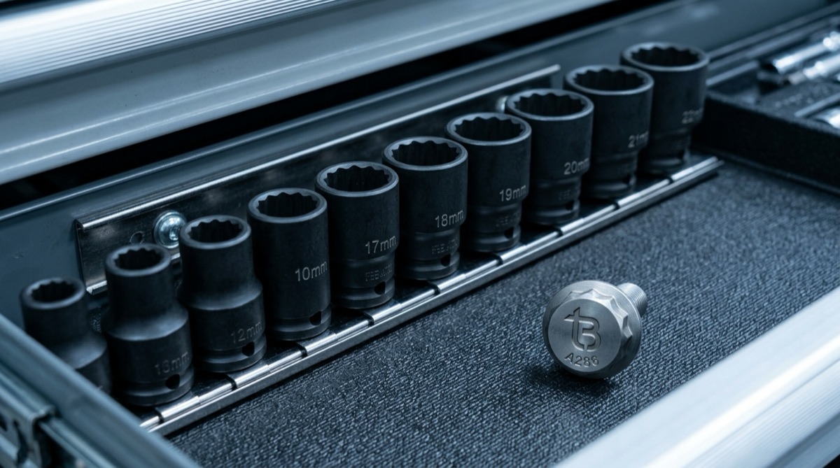 12-Point Socket Sizes (Metric and Inch), TorqBolt 12-point fastener with tB ligature and alloy grade marking