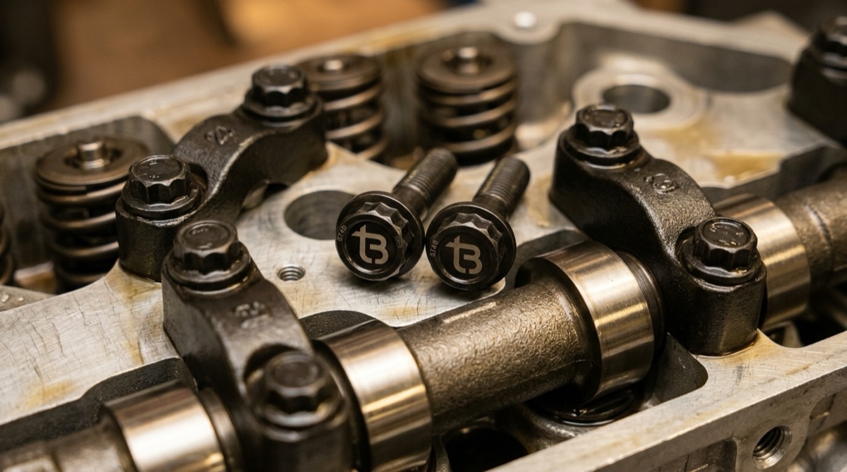 Cam Bolts and Camshaft Hold-Down Bolts, TorqBolt 12-point fastener with tB ligature and alloy grade marking